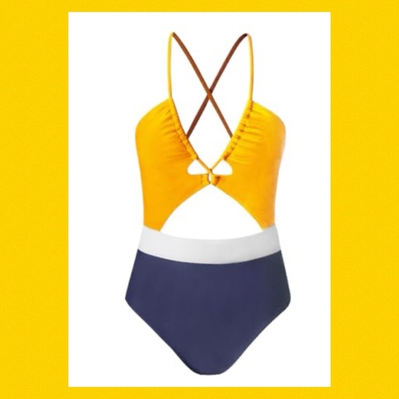Yellow, white and blue one piece swimsuit. - Picture 4 of 10